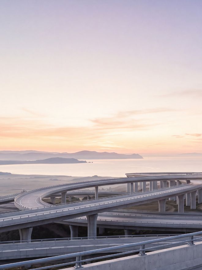 Highway interchange at dawn