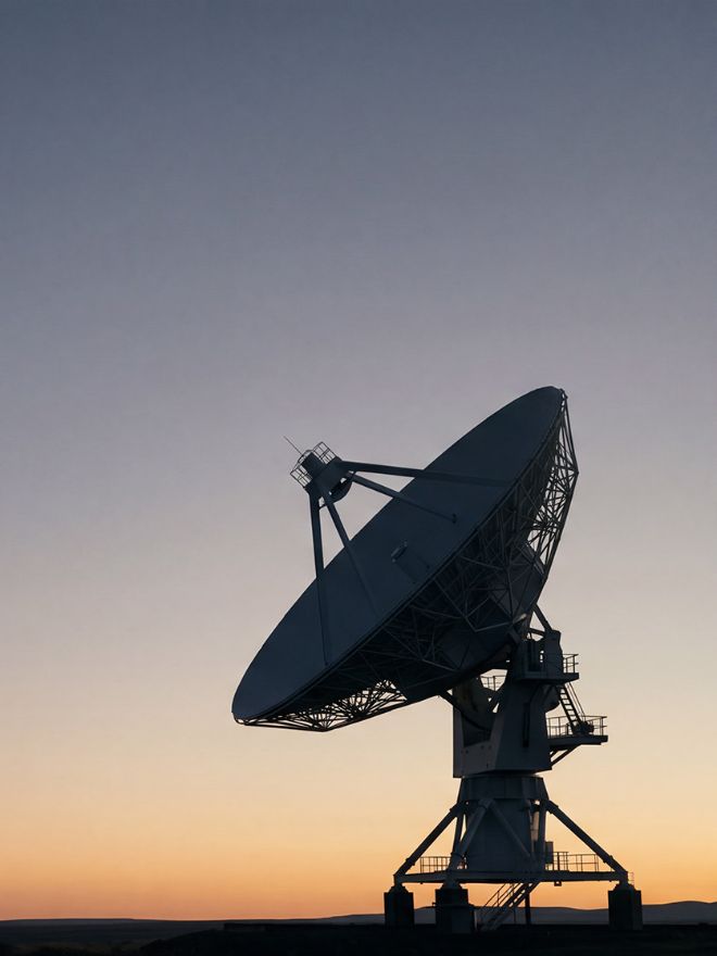 Satellite dish at dusk